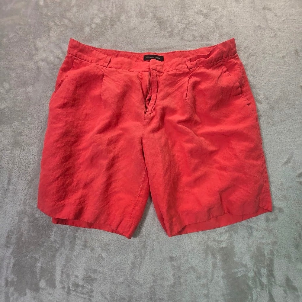 Banana Republic Coral Red Linen Blend Pleated Shorts Mens 37 Waist